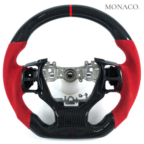Custom carbon fiber steering wheel for Lexus IS NX GS GX RX ES (2014–2022): Red Suede Carbon