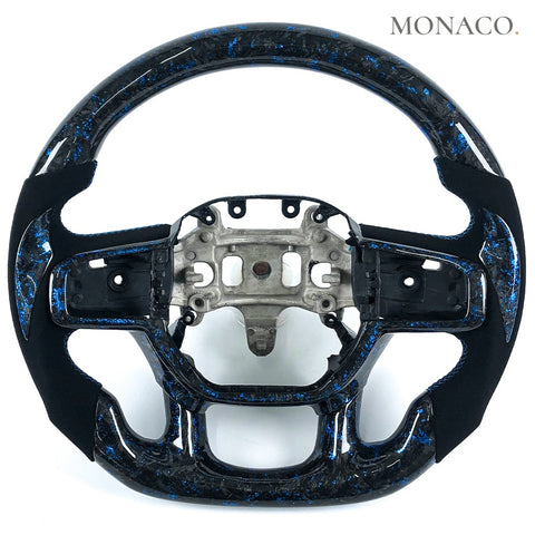 Custom carbon fiber steering wheel for Dodge Ram 1500 2500 (2007–2010): Blue Powder Forged Carbon