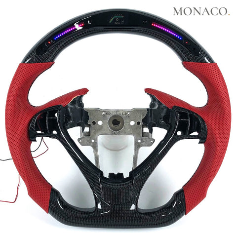 Custom carbon fiber steering wheel for Acura TL TSX ILX RDX TLX (2012–2014): Red Perforated Leather LED Carbon