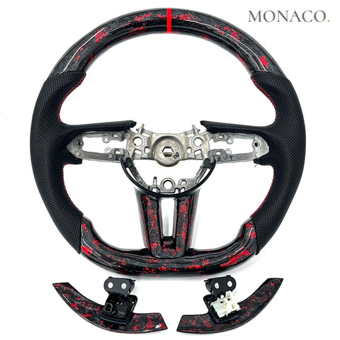 Custom carbon fiber steering wheel for Mazda Mazda3 Mazda6 MX-5 CX-3 CX-5 (2012–2018): Red Powder Forged Carbon