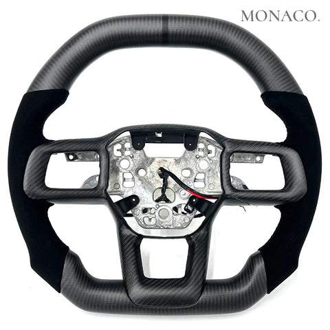 Custom carbon fiber steering wheel for Ford Mustang S550 (2015–2023): Black Suede Matte Carbon