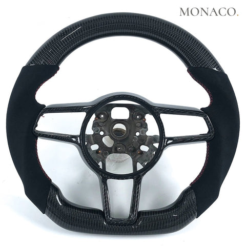 Custom carbon fiber steering wheel for Porsche Macan Cayenne Panamera Cayman 911 991 (2012–2019): Perforated Leather Carbon