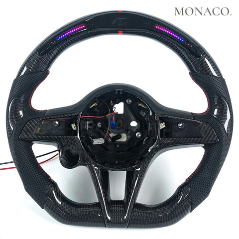 Custom carbon fiber steering wheel for Alfa Romeo Giulia Stelvio (2016–2019): Perforated Leather Carbon