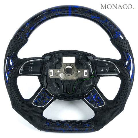 Custom carbon fiber steering wheel for Audi A3 A4 A5 A6 S3 S6 RS3 RS4 RS5 Q5 Q7 (2010–2012): Perforated Leather Forged Carbon