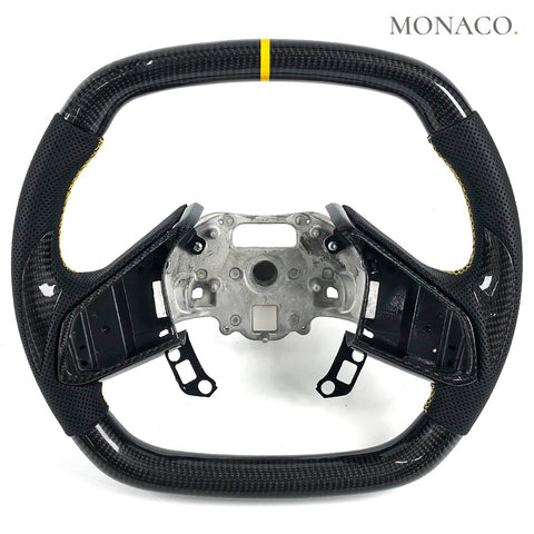 Custom carbon fiber steering wheel for Chevrolet Corvette C8 (2020–2024): Perforated Leather Carbon