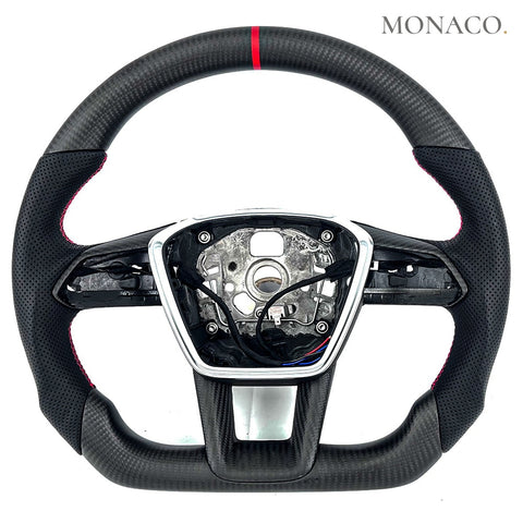 Custom carbon fiber steering wheel for Audi A3 S3 RS3 A4 S4 A5 S5 RS5 A6 A7 Q5 R8 TT 8V B8 B9 C7 C8 (2013–2024): Perforated Leather Matte Carbon