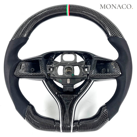 Custom carbon fiber steering wheel for Maserati Ghibli Levante Quattroporte (2013–2015): Perforated Leather Carbon