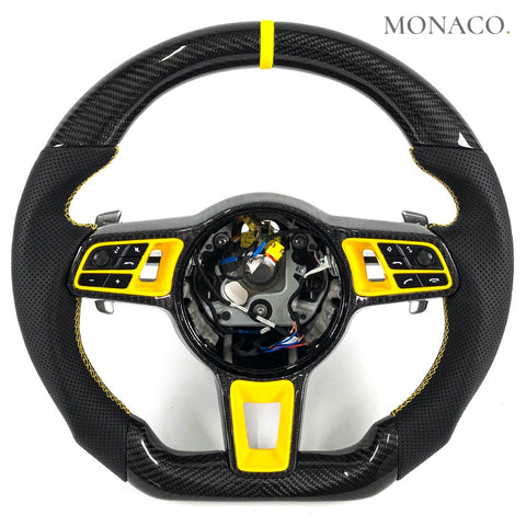 Custom carbon fiber steering wheel for Porsche Macan Cayenne Panamera Cayman 911 (2017–2020): Leather Carbon