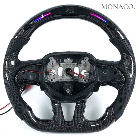 Custom carbon fiber steering wheel for Dodge Charger Challenger SRT (2015–2023): Perforated Leather LED Carbon