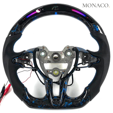 Custom carbon fiber steering wheel for Hyundai Elantra N i30N i20N Veloster N (2013–2023): Perforated Leather Blue Forged Carbon
