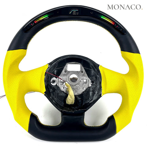Custom carbon fiber steering wheel for Lamborghini Gallardo (2012–2014): Yellow Perforated Leather LED
