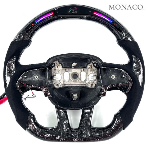 Custom carbon fiber steering wheel for Dodge Charger Challenger SRT (2015–2023): Black Suede LED White Powder Forged Carbon