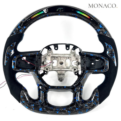 Custom carbon fiber steering wheel for Dodge Ram 1500 2500 (2007–2010): Black Suede LED Forged Carbon