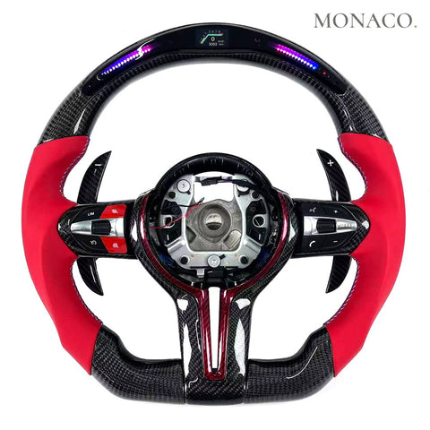 Custom carbon fiber steering wheel for BMW M5 F10, M3 F80, M4 F82, 3 Series F30, X3 M F97 (2012–2020): Red Leather