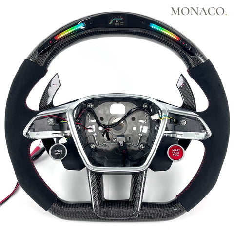 Custom carbon fiber steering wheel for Audi A3 A4 A5 A6 A7 A8 Q3 Q5 Q7 TT S3 S4 S6 B8 B9 C7 C8 (2012–2024): LED Carbon