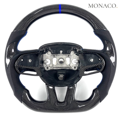 Custom carbon fiber steering wheel for Dodge Charger (2015–2024): Black Perforated Leather Carbon