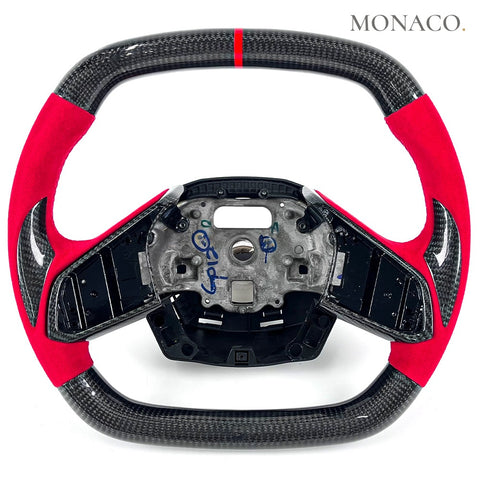 Custom carbon fiber steering wheel for Chevrolet Corvette C8 (2020–2023): Red Suede Carbon