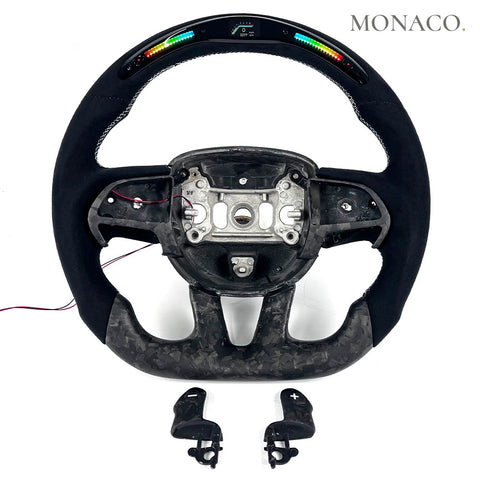 Custom carbon fiber steering wheel for Dodge Charger Challenger SRT (2015–2023): Black Suede LED Matte Forged Carbon