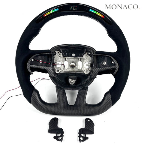 Custom carbon fiber steering wheel for Dodge Charger Challenger SRT (2015–2023): Black Suede LED Matte Carbon