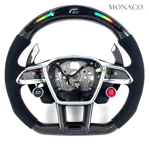 Custom carbon fiber steering wheel for Audi RS3 RS4 RS5 RS6 RS7 A4 A5 A6 A7 S3 S4 S5 B9 C7 C8 (2016–2024): LED Carbon