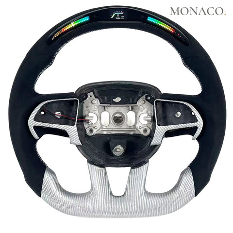 Custom carbon fiber steering wheel for Dodge Charger Challenger Durango (2011–2025): LED Silver Forged Carbon