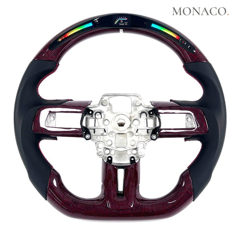 Custom carbon fiber steering wheel for Ford Mustang S550 GT EcoBoost GT350 GT500 (2015–2023): LED Red Honeycomb Carbon