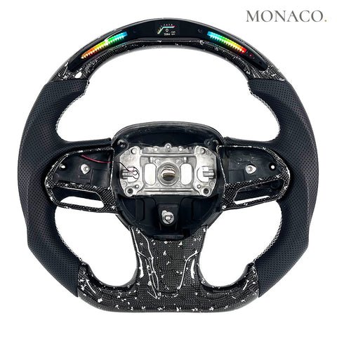 Custom carbon fiber steering wheel for Chrysler 300 300C (2014–2024): LED Silver Chip Honeycomb Carbon