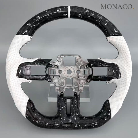 Custom carbon fiber steering wheel for Ford Mustang Shelby GT500 S550 (2015–2022): White Perforated Leather Silver Forged Carbon