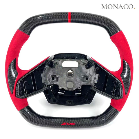 Custom carbon fiber steering wheel for Chevrolet Corvette C8 (2020–2025): Red Suede Carbon