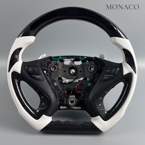 Custom carbon fiber steering wheel for Hyundai Sonata (2011–2020): White Smooth Leather Carbon