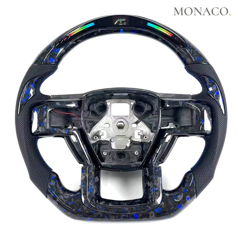 Custom carbon fiber steering wheel for Ford F-150 Raptor F-250 Ranger (2021–2025): LED Blue Forged Carbon