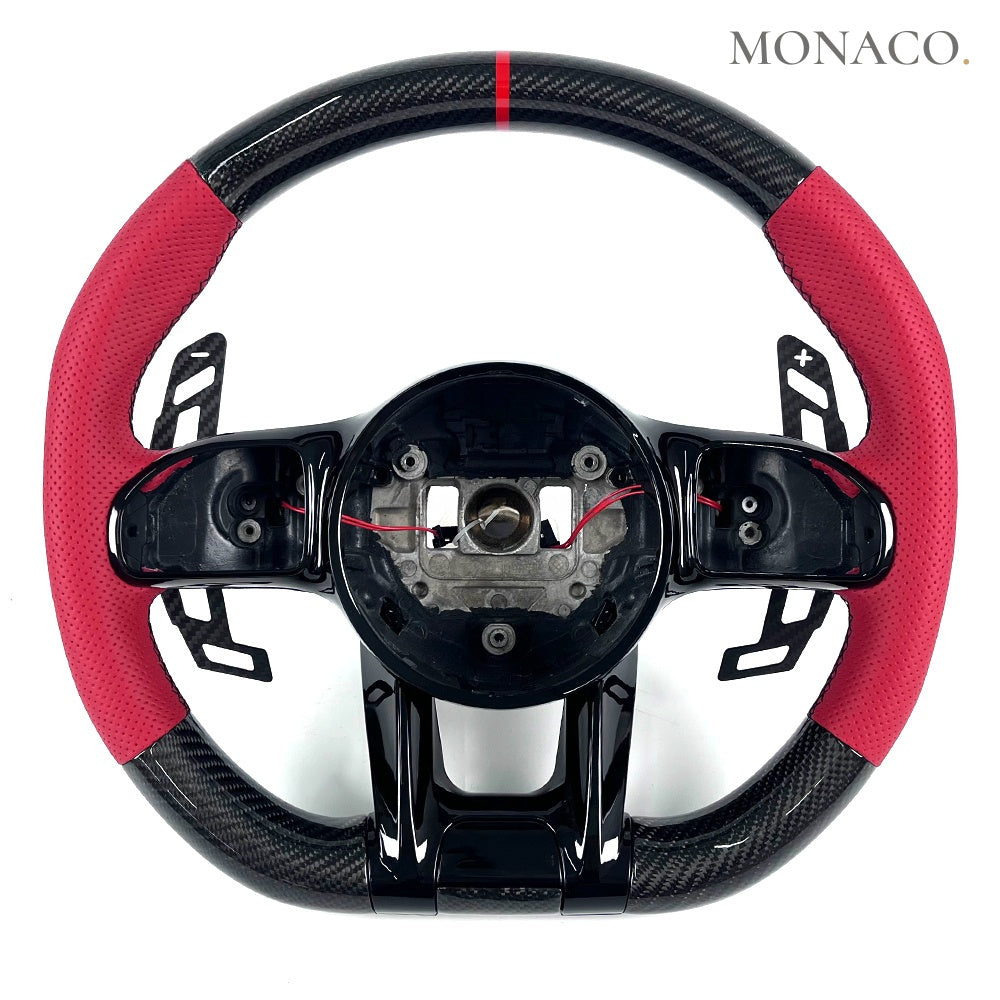 2007–2021 Mercedes-Benz C63 / E63 AMG Carbon Fiber Steering Wheel – Burgundy Perforated Leather & Carbon Fiber