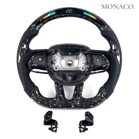 Custom carbon fiber steering wheel for Dodge Challenger Hellcat Charger Scat Pack (2015–2023): LED Silver Forged Carbon