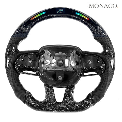 Custom carbon fiber steering wheel for Dodge Charger Challenger RT SRT Hellcat (2015–2023): LED Silver Forged Carbon