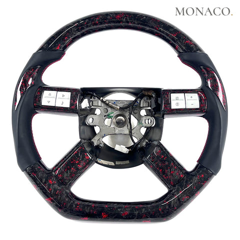 Custom carbon fiber steering wheel for Dodge Challenger Chrysler 300 300C (2008–2011): Red Forged Carbon