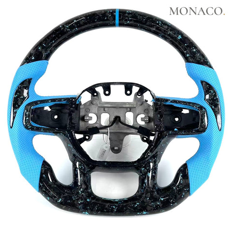 Custom carbon fiber steering wheel for Dodge Ram 1500 2500 3500 TRX (2019–2026): Light Blue Forged Carbon