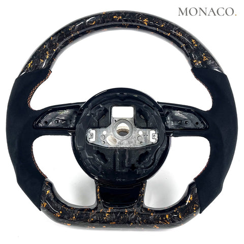 Custom carbon fiber steering wheel for Audi A4 A5 B8.5 B9 (2016–2019): Black Suede Forged Carbon