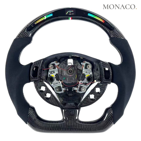Custom carbon fiber steering wheel for Maserati GranTurismo GranCabrio GTS Quattroporte (2008–2019): Black Suede LED Carbon