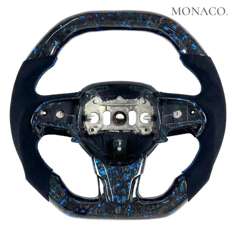 Custom carbon fiber steering wheel for Chrysler 300 300C (2011–2023): Blue Forged Carbon