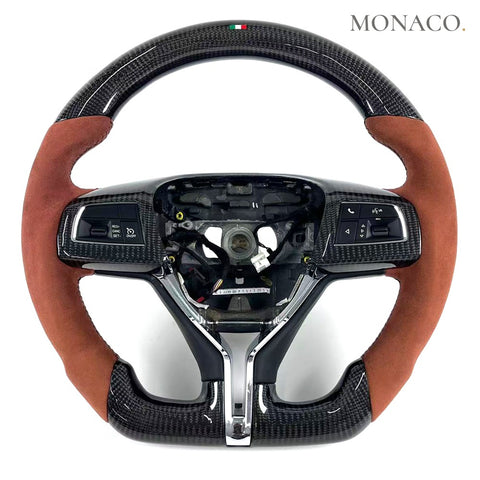 Custom carbon fiber steering wheel for Maserati Levante Ghibli Quattroporte GT (2014–2024): Brown Suede Carbon