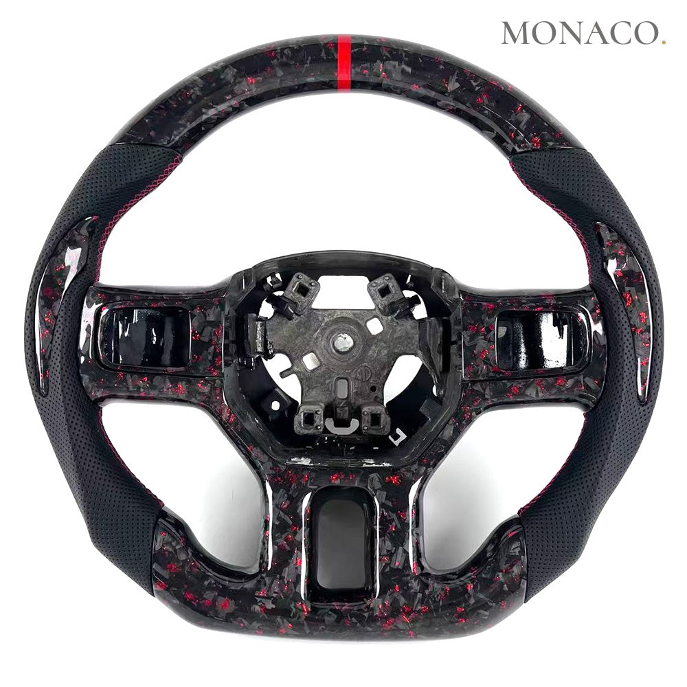 2008–2012 Dodge Ram Carbon Fiber Steering Wheel – Red Forged Carbon & Perforated Leather