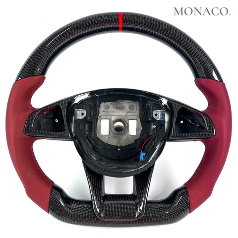 Custom carbon fiber steering wheel for Mercedes-Benz C-Class W204 W205 CLA GLC GLS SL (2008–2021): Smooth Leather Carbon