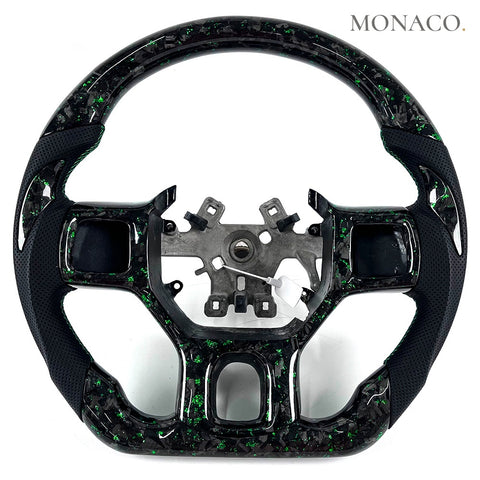 Custom carbon fiber steering wheel for Dodge Ram 1500 2500 3500 (2016–2018): Black Perforated Leather Forged Carbon