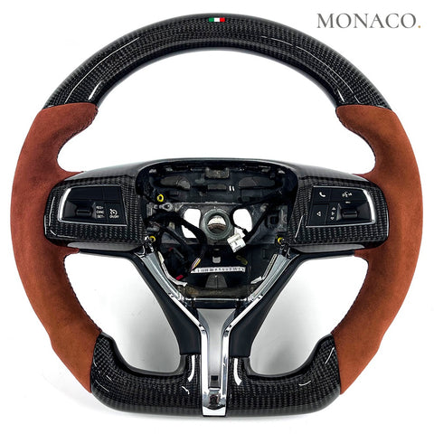 Custom carbon fiber steering wheel for Maserati Ghibli Levante Quattroporte (2015–2019): Brown Suede Carbon