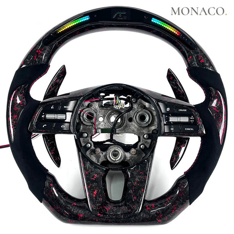 Custom carbon fiber steering wheel for Kia Forte GT (2019–2023): Suede LED Red Forged Carbon