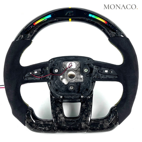 Custom carbon fiber steering wheel for Lamborghini Gallardo Huracan Aventador Urus (2014–2024): Black Suede LED Forged Carbon