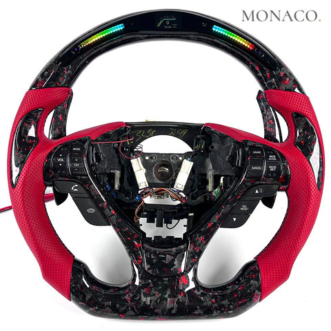 Custom carbon fiber steering wheel for Acura TLX TL RDX ZDX Type-S (2015–2023): Red Perforated Leather LED Forged Carbon