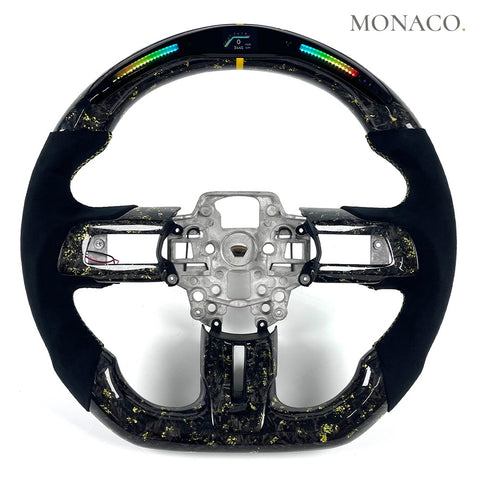 Custom carbon fiber steering wheel for Ford Mustang S550 GT EcoBoost GT350 GT500 (2015–2023): LED Yellow Forged Carbon