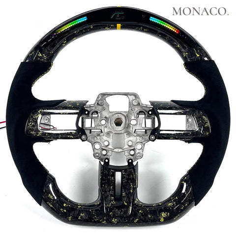 Custom carbon fiber steering wheel for Ford Mustang GT GT350 GT500 S550 (2015–2022): Black Suede LED Forged Carbon