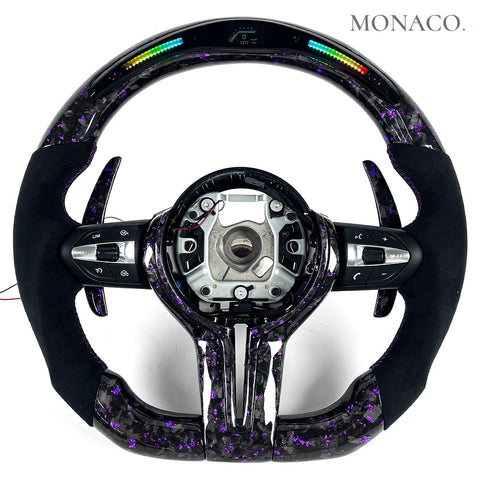 Custom carbon fiber steering wheel for BMW M3 F80, M4 F82, M2 F87, 3 Series F30, 5 Series F10 (2012–2020): Purple Forged Carbon
